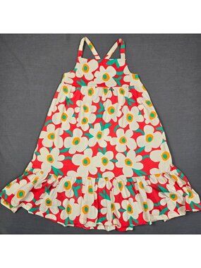 Hanna Andersson Girls Floral Sundress Size 8 Coral & White 100% Cotton